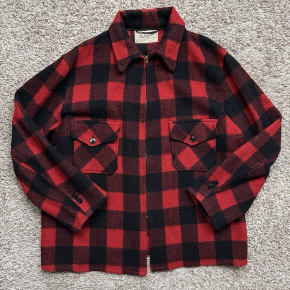 Vintage 50’s Hercules Sears Red Buffalo Plaid Full Zip Wool Jacket Men’s Size XL
